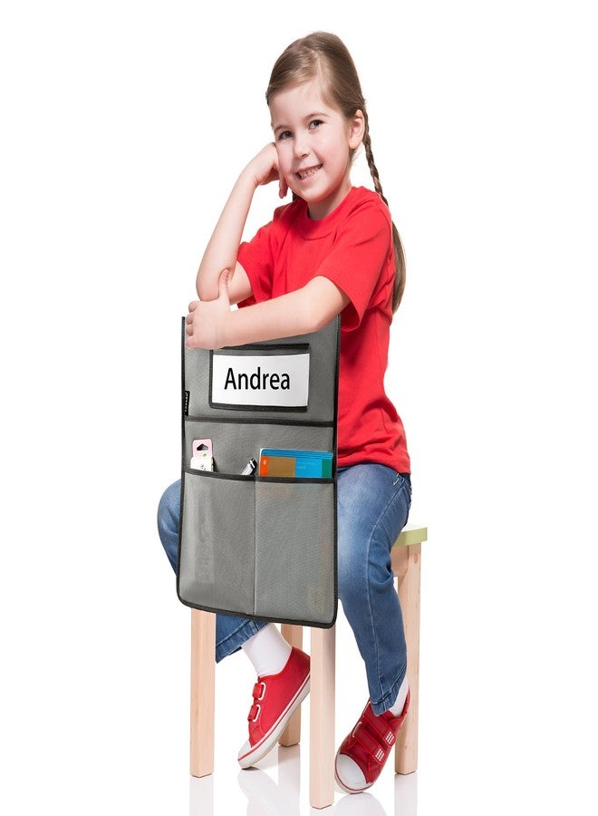 ANZORG Chairback Buddy Pocket Chart Back of Chair Organizer for Classroom with Name Tag Pocket (GREY-12 PACK) - Image 5